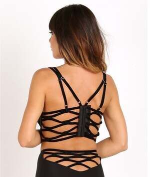 Lonely Lingerie "Harper" Longline Back Cage Bra 34B Bralette Velvet Blk Wireless